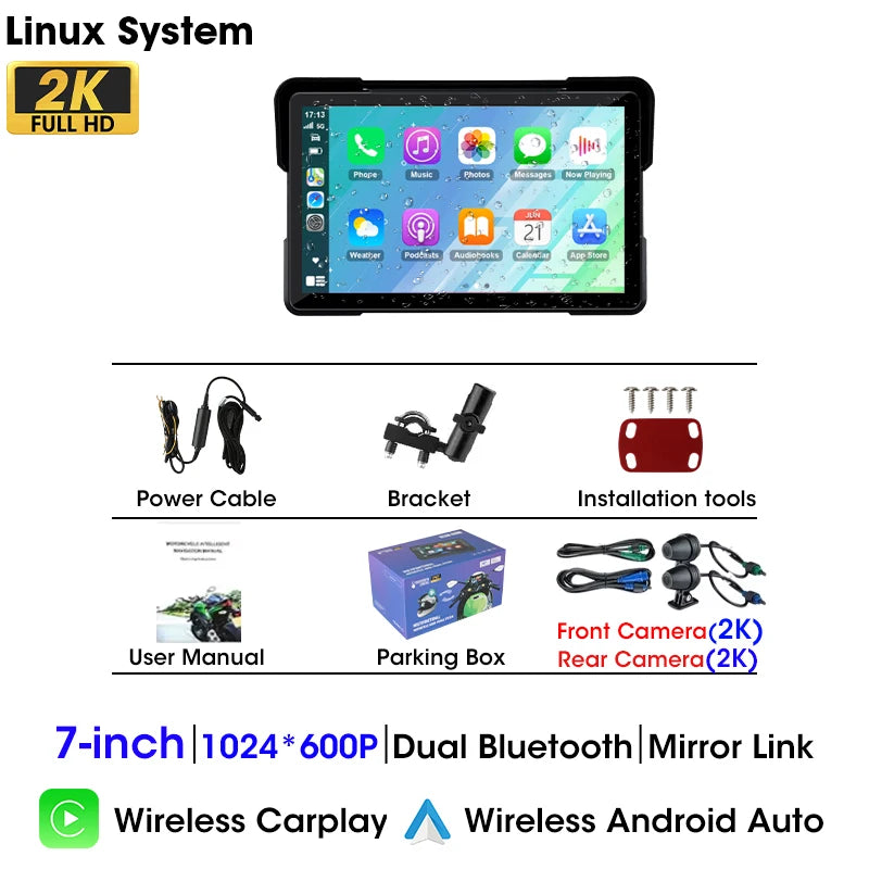 JMCQ 5"/7" Motorcycle GPS Navigator 2K DVR | Wireless CarPlay Android Auto Waterproof