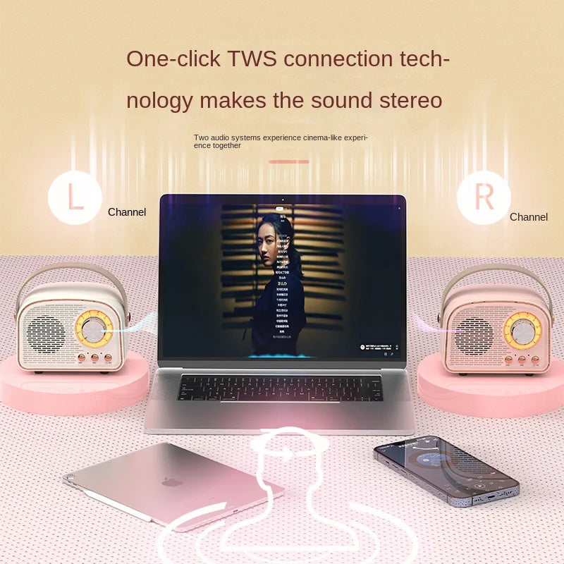 DW21 Retro Mini Bluetooth Speaker | Classic Stereo Subwoofer Portable Home Decoration