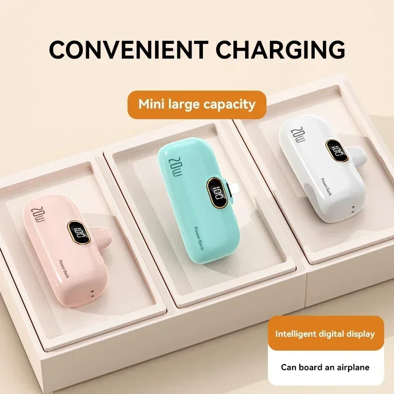 LIEI Mini Capsule Power Bank 5000/10000mAh | Built-In Cable Fast Charge iPhone Type-C
