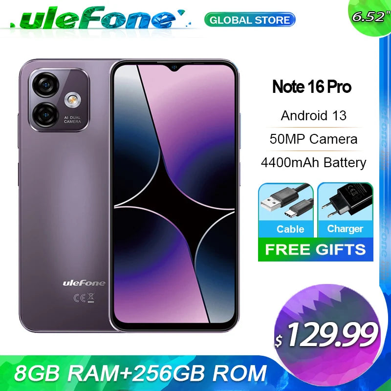 Ulefone Note 16 Pro 4G Global | 16GB 256GB Android 13 50MP 6.52" 4400mAh GPS