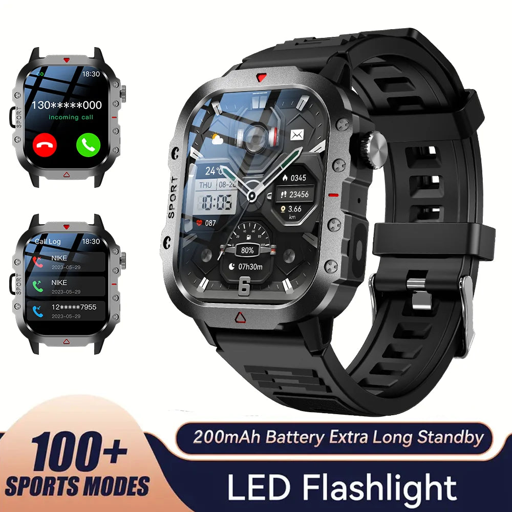 KESHUYOU Outdoor Sports Smart Watch 2.01" HD | LED Flashlight BT Call Men Women