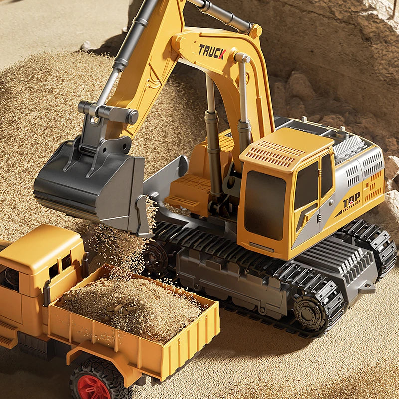 Alloy RC Excavator Toy 9-Channel | LED Lights Sound Electric Engineering Vehicle Gift