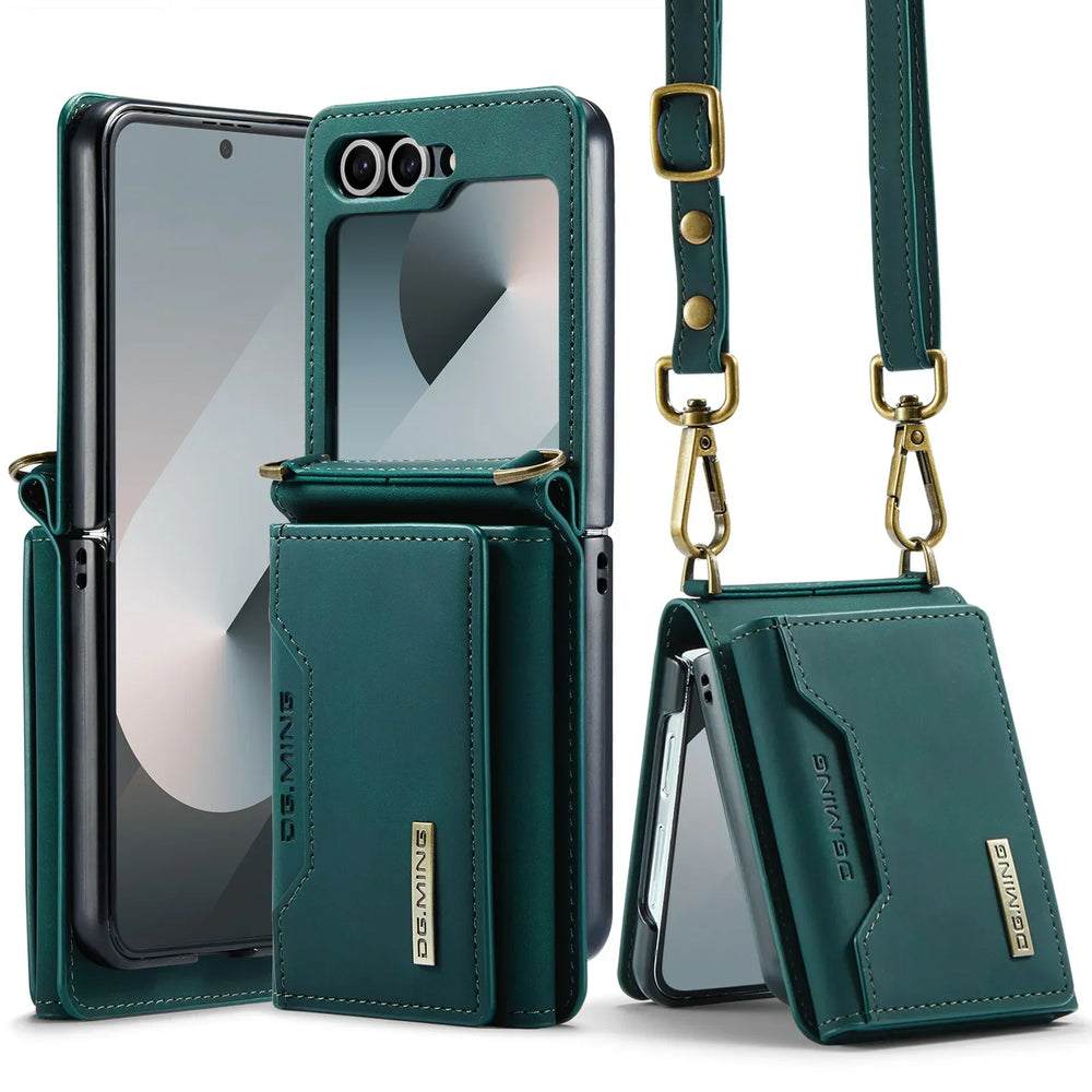 HQBBRO Crossbody Leather Wallet Case | Samsung Galaxy Z Flip 3 4 5 6 7 Cards Purse