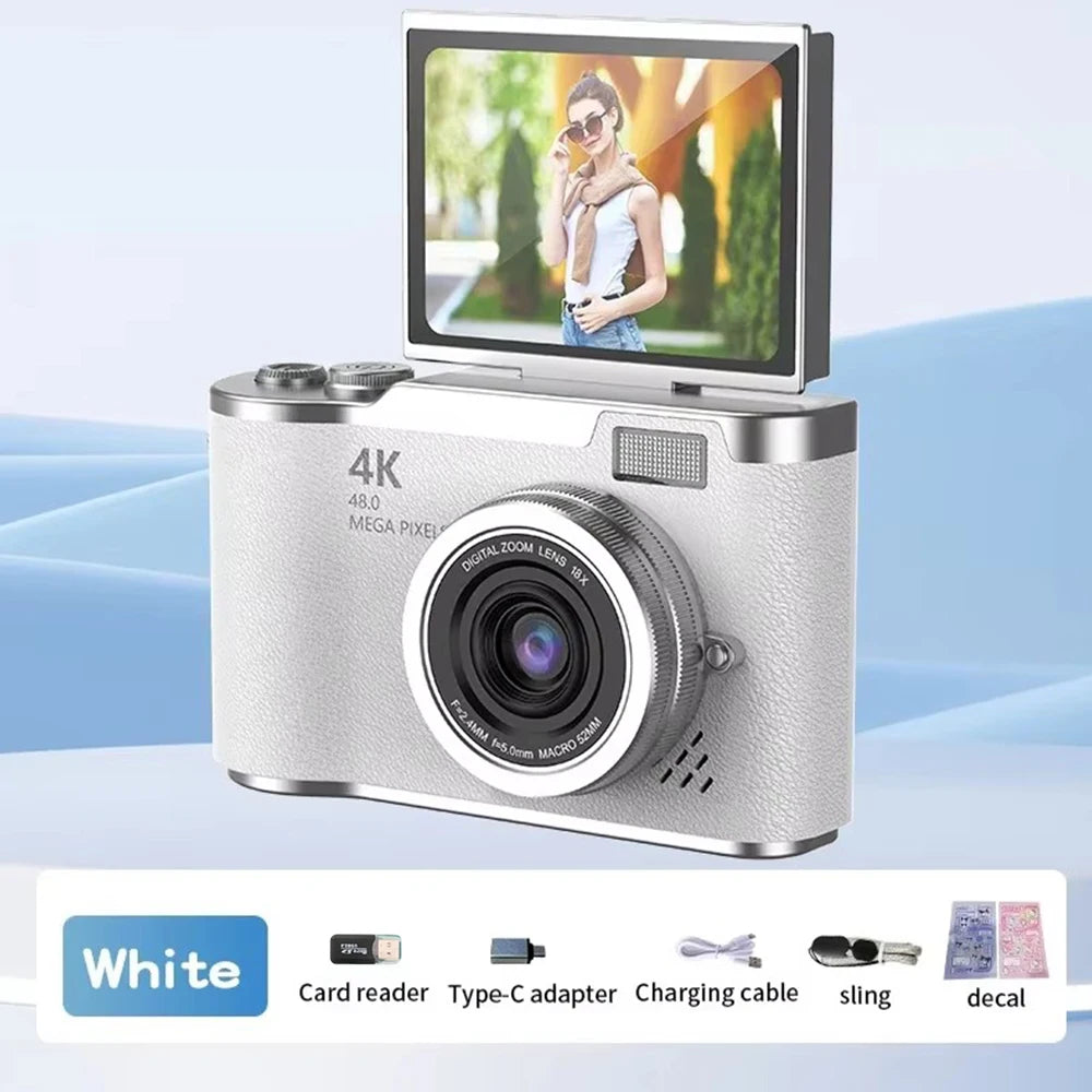 4K CCD Digital Camera 48MP 8X Zoom | 180° Flip Screen Selfie Compact Camera