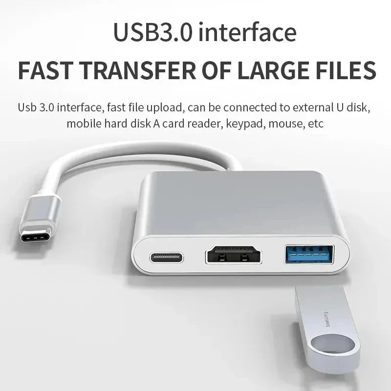 3-in-1 USB-C to HDMI Adapter | USB 3.1 Hub + Type-C Charging Samsung Huawei MacBook
