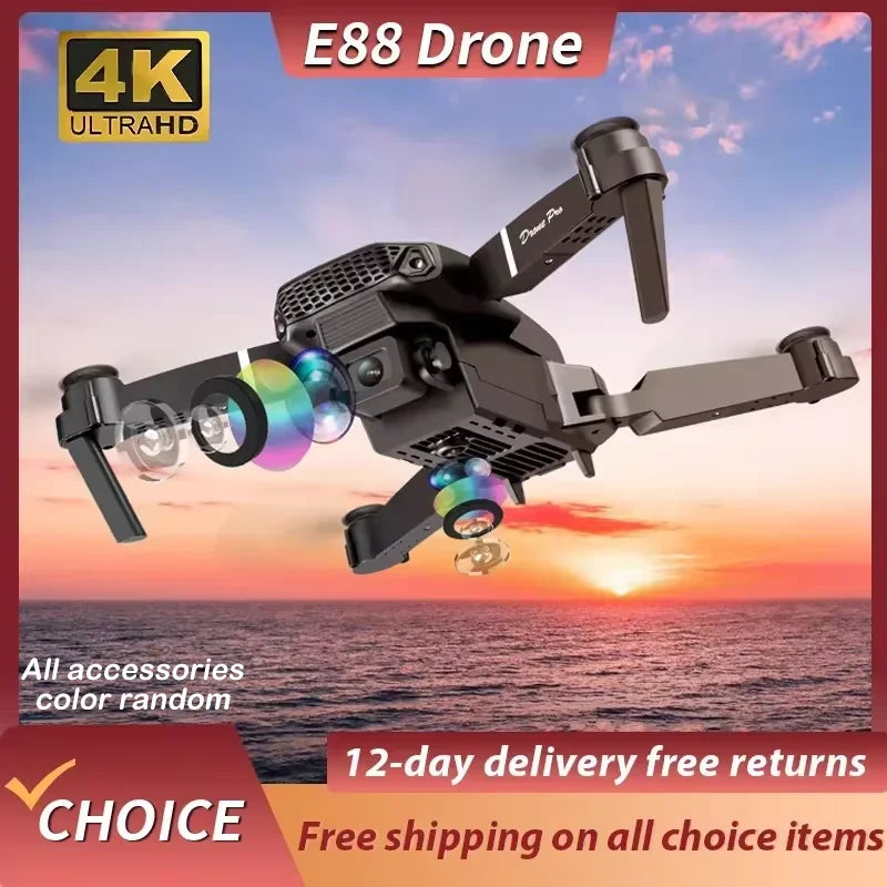 E88 Pro RC Drone 4K + 1080P Dual Camera | WiFi FPV Foldable Height Hold 2024