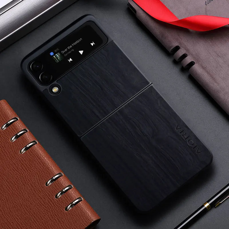 Samsung Galaxy Z Flip 3/4/5 5G Bamboo Wood Leather Case | Natural Pattern Cover